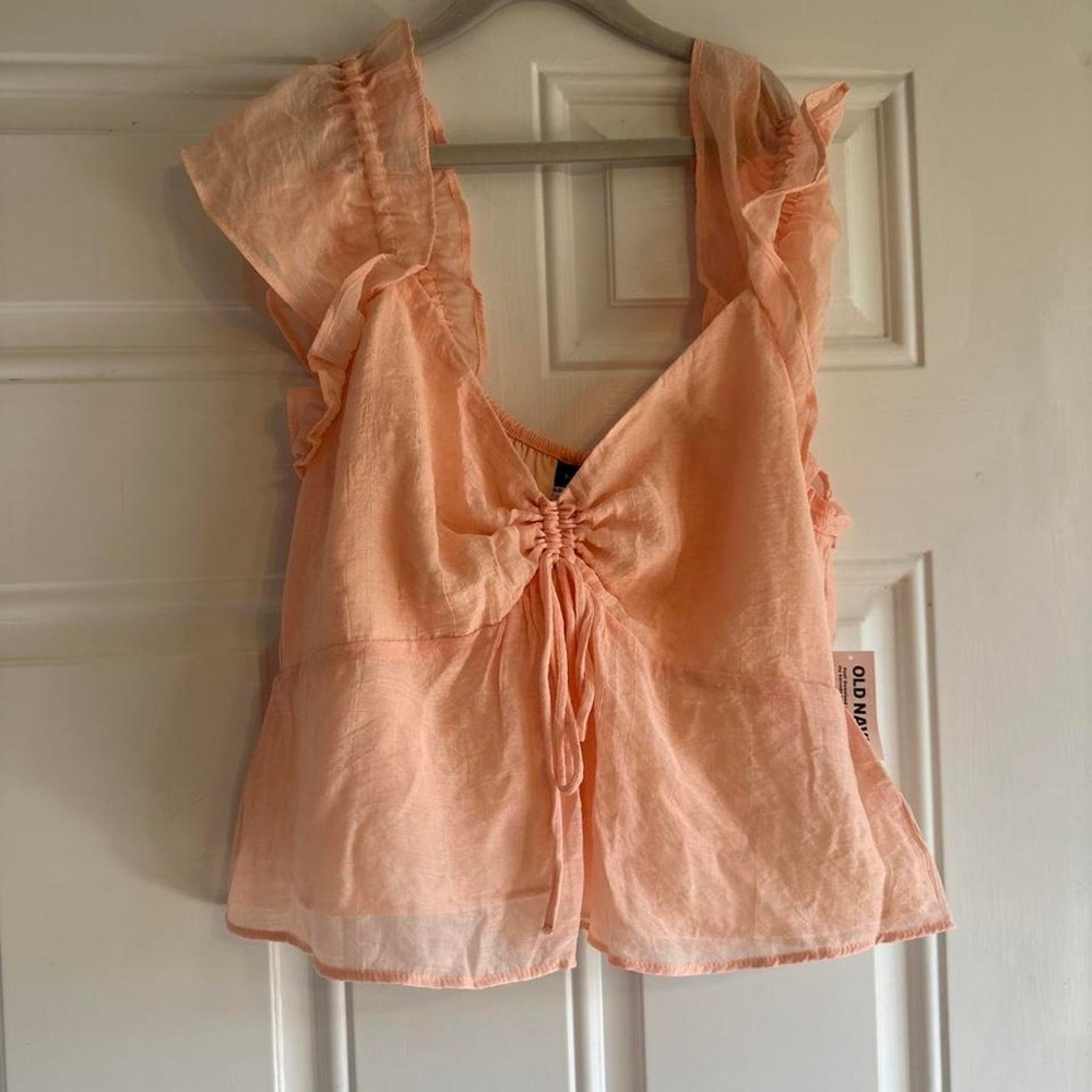 Romantic coquette boho chic picnic ruffled sleeve peach/pink blouse NWT